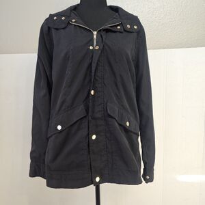 Haute Monde Women Black Windbreaker Jacket Gold Hardwear Sz Med Casual Zip X521
